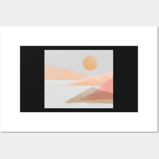 Terra mountains landscape with moon Posters and Art